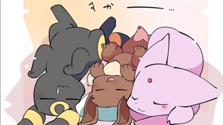 小伊布想和爸爸妈妈一起睡！宝可梦漫画