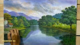 HOW TO DRAW RIVER SCENERY BY DANDAN SA / CARA MENGGAMBAR - MELUKIS  PEMANDANGAN SUNGAI, Tutorial 68