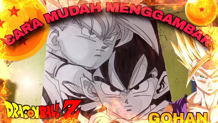 cara mudah menggambar anime dragon ball, GOHAN