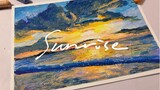 [Gambar] Melukis matahari terbit di laut yang menenangkan - Oil pastel