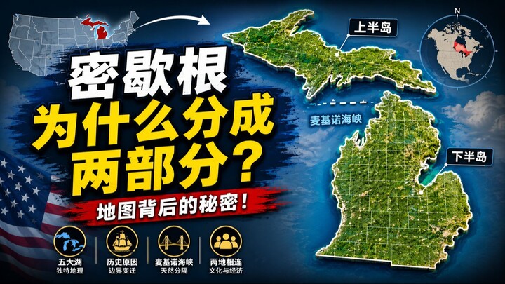 美国密歇根州为什么被分成两块？🤔🗺️