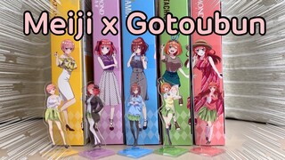 รีวิว Chocolate Meiji x Gotoubun no Hanayome ของแถมเป็นสแตนอะคริลิคแฝดห้า! | NKinJapan