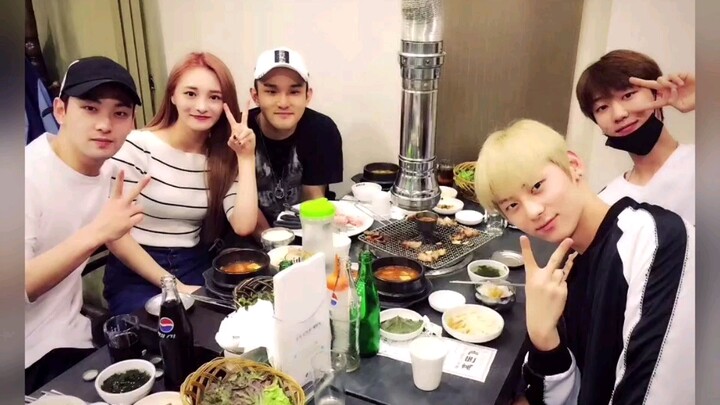 Early photo of Seo Myung-ho, Zhou Jieqiong, Hwang Min-hyun, Kang Dong-hao, and bumzu