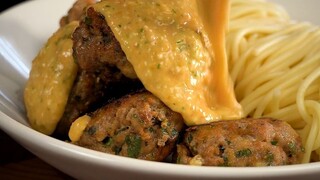 Spaghetti with beef tortellini and camembert sauce!