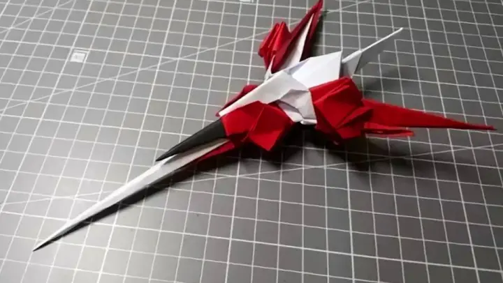 [Origami] Red-white paper folding fighter aircraft 