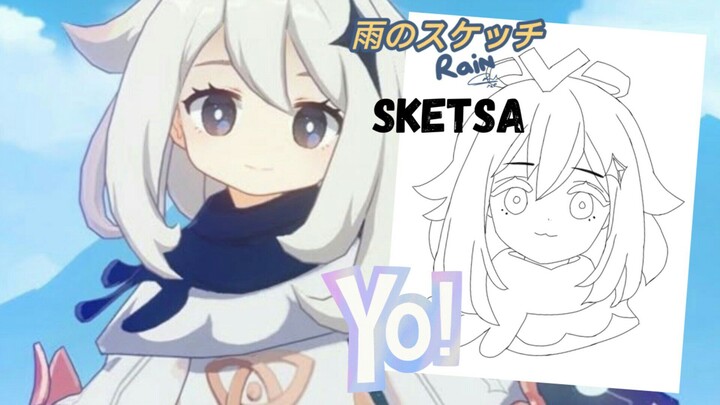 ファンタジーガール Yo! Draw Art Paimon | Genshin (Sketsa)