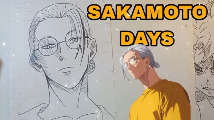 menggambar Sakamoto dari anime Sakamoto days