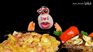 [Real Mouth] Xúc xích nướng ăn cùng khoai tây chiên và sườn nướng ngon bá cháy #asmr #mukbang