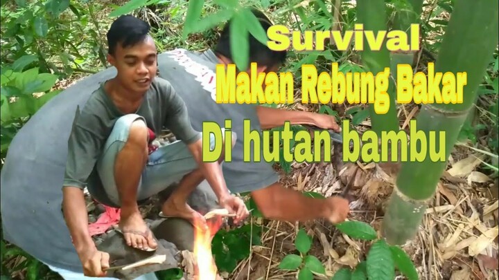 Survival makan Rebung bakar di hutan bambu