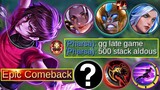 HOW TO COMEBACK IN LATE GAME AGAINST 500 STACK HYPER ALDOUS USING DYRROTH | MYTHIC GLORY RANK - MLBB