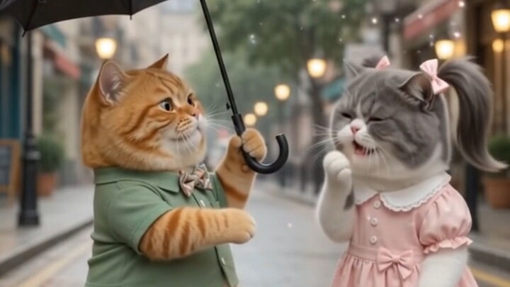 Cat romantic scene