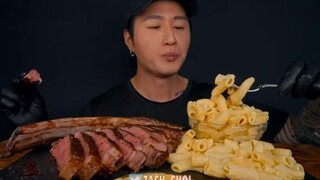 ASMR CHEESY TOMAHAWK STEAK & MAC N CHEESE MUKBANG 먹방   COOKING & EATING