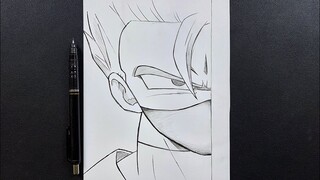 How to draw adult gohan wearing face mask step-by-step