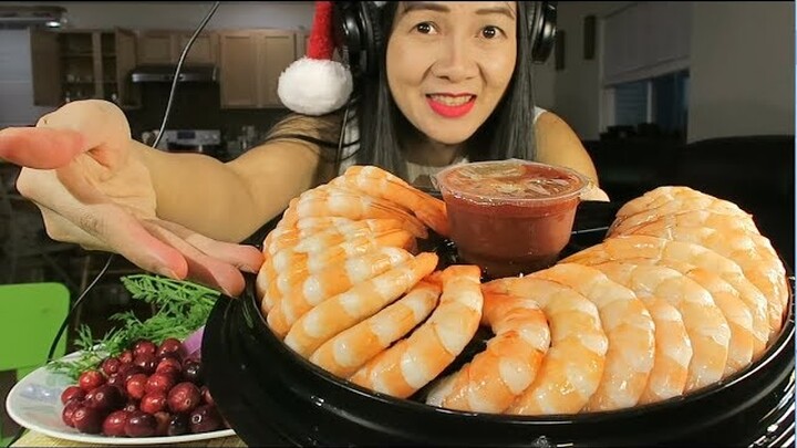 ASMR Eating Shrimp ring and carrot ,cranberry, red onions