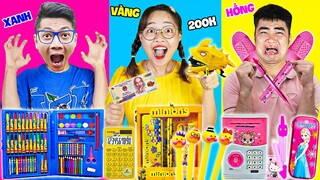 Hà Sam Thử Thách 200k Mua Đồ Dùng Học Tập Theo Màu Sắc Màu Hồng, Màu Vàng Và Màu Xanh Dương