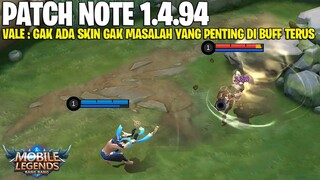 PATCH NOTE 1.4.94 MOBILE LEGENDS - VALE BUFF, GATOT KACA BUFF, YU ZHONG NERF, CYCLOPS BUFF