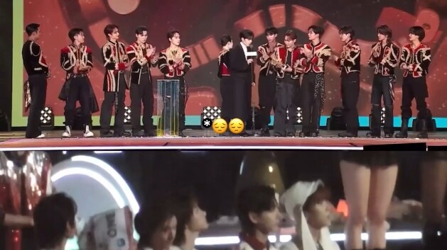 Ketika Seungkwan menyebut Moonbin dalam pidato penerimaannya, para idola di antara penonton bereaksi