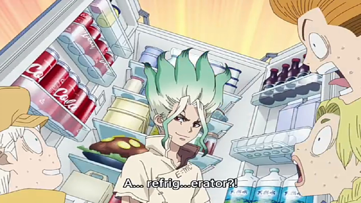 Senku makes a Refrigerator in Stone World