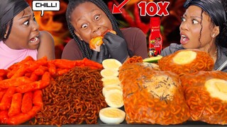 ONE BITE 10X SPICY BULDAK FIRE NOODLES WRAP, TTEOKBOKKI KOREAN FOOD CHALLENGE! 먹방