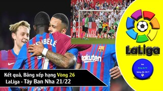 Kết quả bóng đá Vòng 26 Giải VĐQG Tây Ban Nha LaLiga 21/22