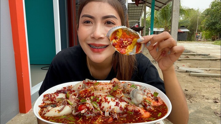 ตำ 7 ทะเล ปูไข่ ปูม้า กุ้งลายเสือ หมึก กุ้งขาว หอยนางรม กุ้งก้ามกราม