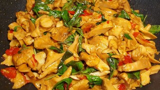 เห็ดหนังไก่ผัดโหระพา รสเด็ด | Stir fried hedgehog mushrooms with sweet basil