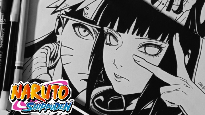 Naruto x Hinata - Naruto Shippuden || Black and White Art (SPEED DRAWING)