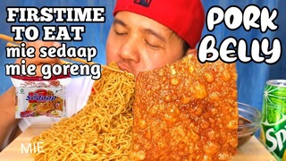 MIE GORENG INDOMIE NOODLES + CRISPY PORK BELLY  MUKBANG collab w/ @Eat’s SweetAlma