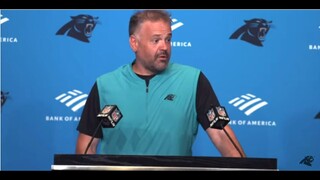 Carolina Panthers HC Matt Rhule reacts afterget a big NFC South win at home