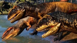 3 Giganotosaurus & 3 JPOG Carcharodontosaurus Breakout & Fight! JWE Mods (4K 60FPS)