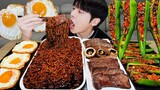 ASMR MUKBANG | 직접 만든 오이고추 김치 레시피 & 짜파게티, 한우 소고기, 계란 먹방 | RECIPE KOREAN FOOD