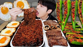 ASMR MUKBANG | 직접 만든 오이고추 김치 레시피 & 짜파게티, 한우 소고기, 계란 먹방 | RECIPE KOREAN FOOD