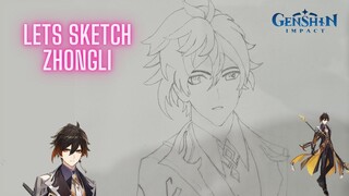 Lets sketch Zhongli | Draw Zhongli | Genshin Impact | World of Magic  | Part 1 Zhongli Character