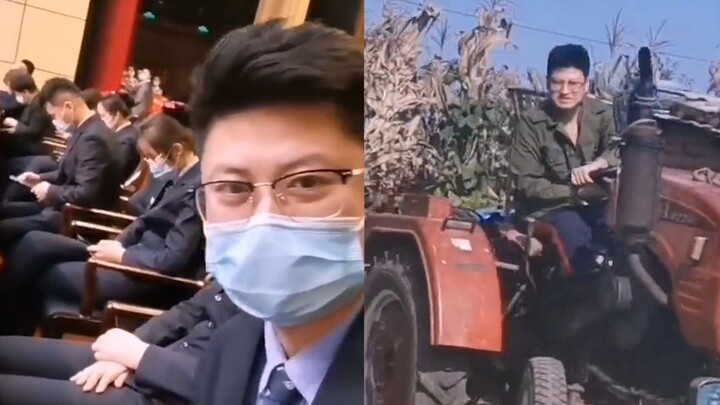 The young man returned to the village for the autumn harvest during the National Day holiday. He wor