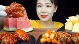 Eating Show | Korean Fried Chicken, Korean Rice Cake and Fruit