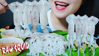 ASMR EATING RAW SQUID PLATTER CRUNCHY CHEWY EATING SOUNDS | LINH-ASMR #LINHASMR