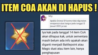 ITEM COA AKAN DI HAPUS !! KABAR BURUK