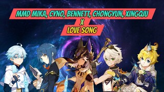 MMD Mika, Cyno, Bennett, Chongyun, Xingqiu Genshin Impact X Love Song