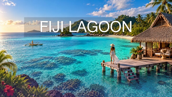 Fiji Lagoon 4K 🌴 Tropical Relaxing Music & Crystal Blue Water | South Pacific Paradise