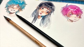 【สีน้ำ】เร่งวาดภาพสามหัวโต