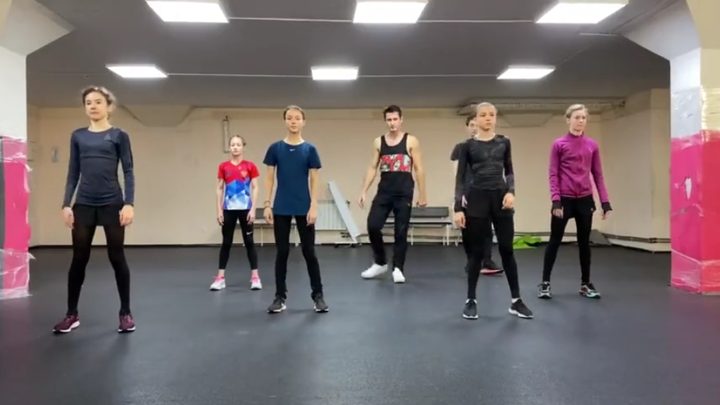 The three Russian figure skating dolls practice dancing together: Valieva, Shcherbakova, and Trusova