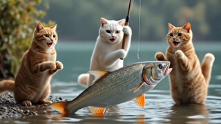 mama cat hook fishing #cat videos