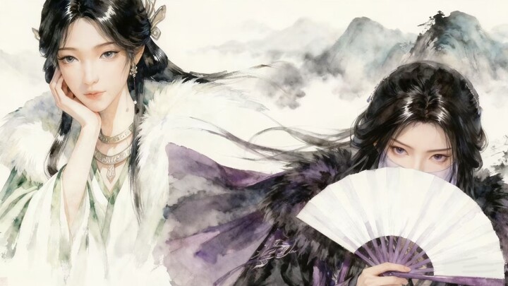 Riasan Plum dengan Kipas Ungu