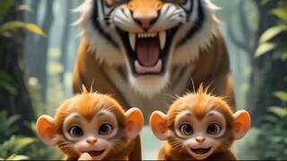 Cat is being bullied by monkeys / Tiger avenge for him