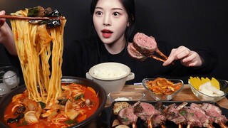 SUB)맵칼~한 삼선짬뽕에 양갈비스테이크 먹방!🍖🔥 짬뽕밥까지 중식 꿀조합 리얼사운드 Lamb chops with jjamppong Mukbang ASMR