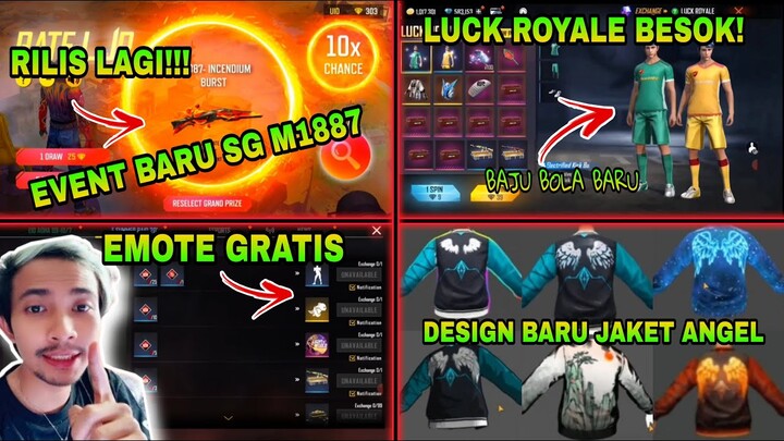 BOCORAN FREE FIRE BESOK!!! EMOTE GRATIS, NEXT LUCK ROYALE, EVENT SPIN M1887, DESIGN BARU JAKET ANGEL