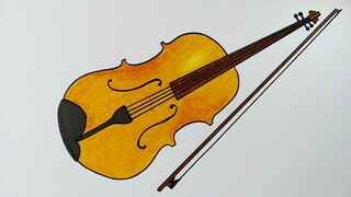Cara menggambar alat musik biola || Belajar menggambar dan mewarnai alat musik
