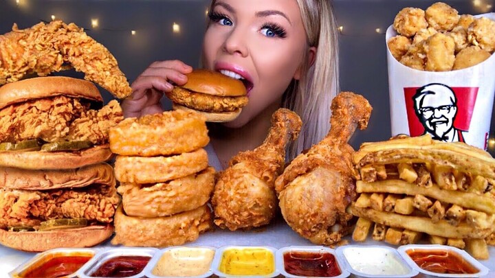 ASMR POPEYES VS KFC _MOST POPULAR FOOD_ CHICKEN SANDWICH, FRIED CHICKEN, APPLE