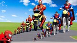 Big & Small Iron Man on Motorcycle vs Superman with Saw Wheels vs Spider-Man | BeamNG.Drive