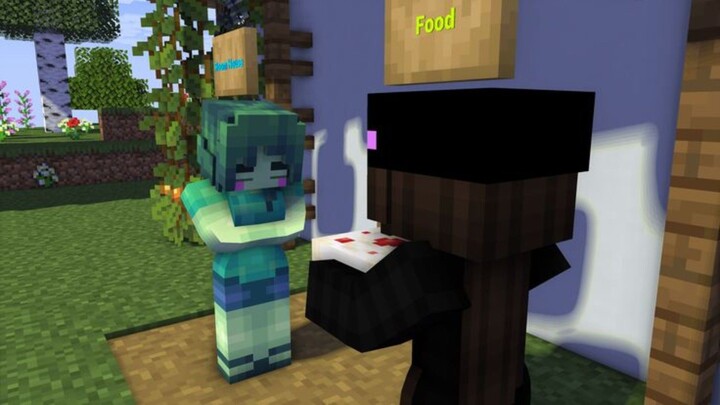 Haiko Pink is selling cake and Chrisbrine blue eyes powerful character - minecraft animation